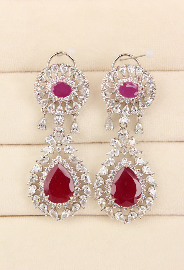High Quality Earrings With Tear Drop And Red Colour Stone (ADE007-R)