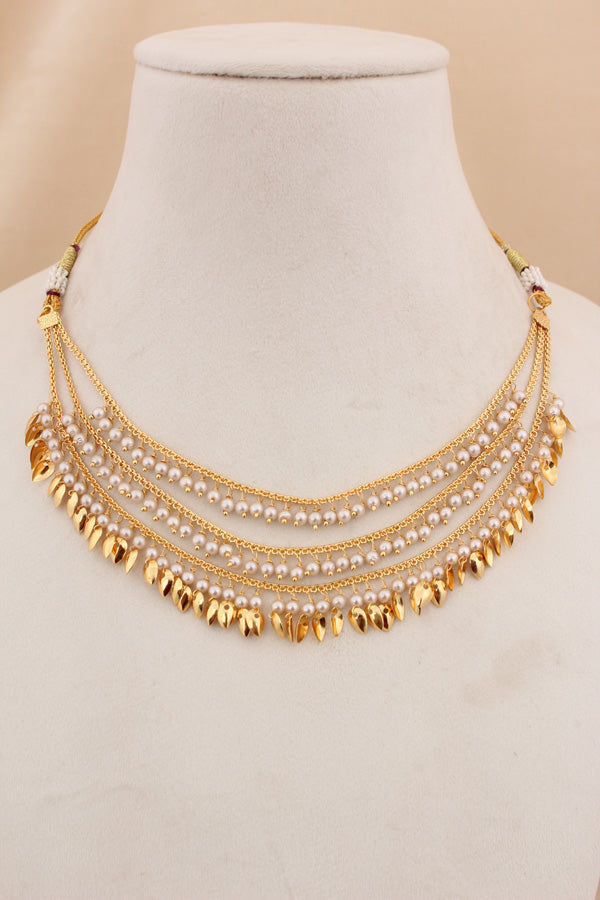 Jadau Gold Plated Necklace Set With Matching Earrings And Tikka (PJNS005)