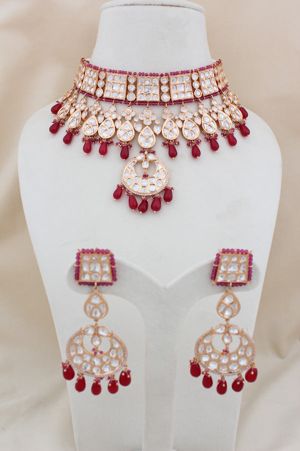 Kundan Choker Necklace With Pendants Also Earrings And Tikka(CKS002-Kundan)
