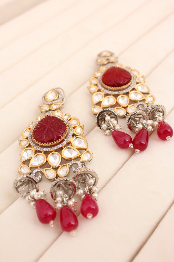 Kundan Earring With Red Pearls (EK002-Kundan)