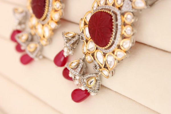 Kundan Earring With Red Pearls (EK002-Kundan)