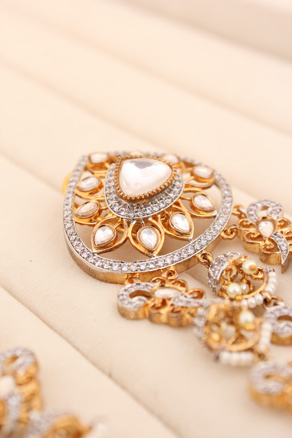 Kundan Earrings With Long Chandelier Attached (EK006-Kundan)