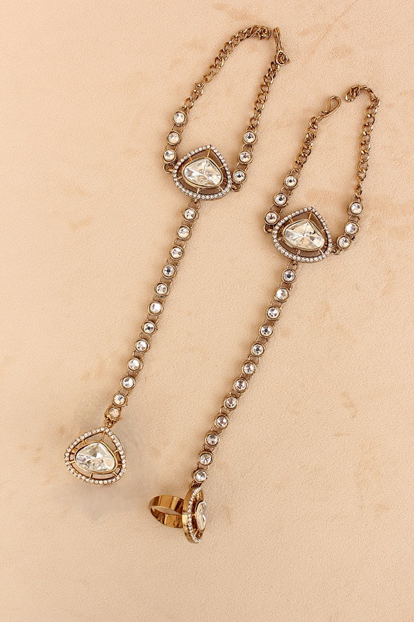 Kundan Look Bridal Necklace Set With Small White Pearls Attached (BS011-White)