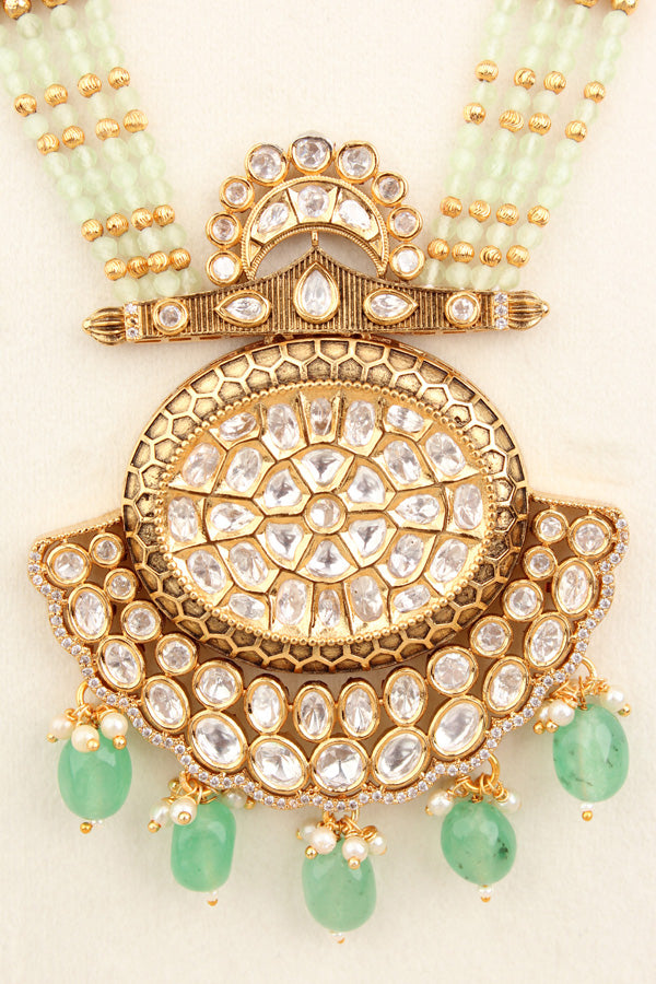 Kundan Mala With Crystal Beads And Large Pendant With Matching Small Earings  (LKN006LG-Kundan)