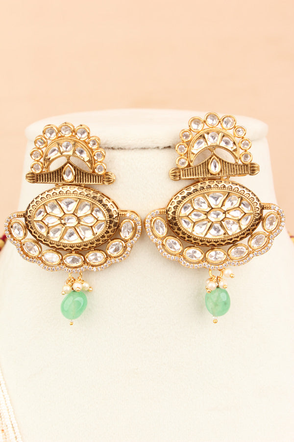 Kundan Mala With Crystal Beads And Large Pendant With Matching Small Earings  (LKN006LG-Kundan)