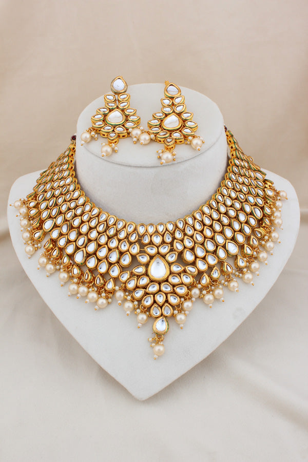 Kundan Necklace In Layers With Earrings And Tikka(NK001-K-B1)