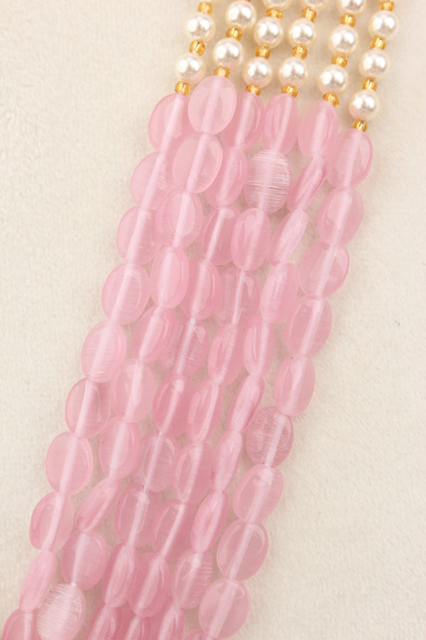 Lakshmi Mata Mala With Flat Pink Stones And Mata At The Pendant  (LKN008P-Kundan)