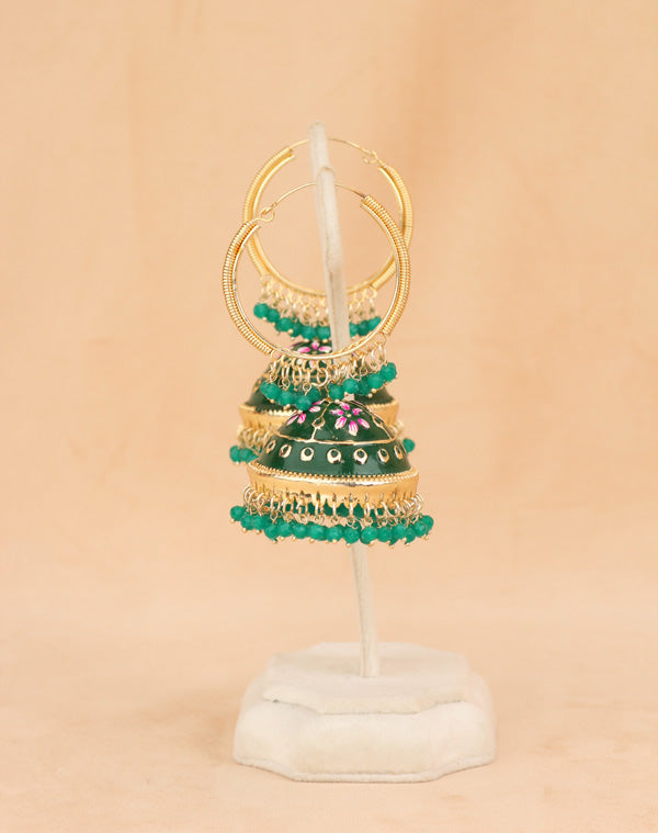 Large And Light Weight Balia With Jhumka Attached In Green Colour (BA003-G-B1)
