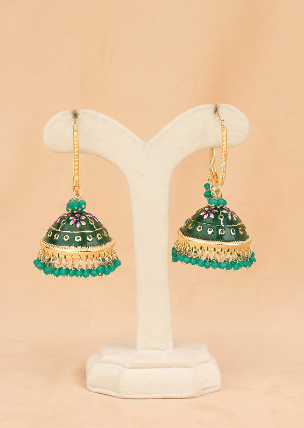 Large And Light Weight Balia With Jhumka Attached In Green Colour (BA003-G-B1)