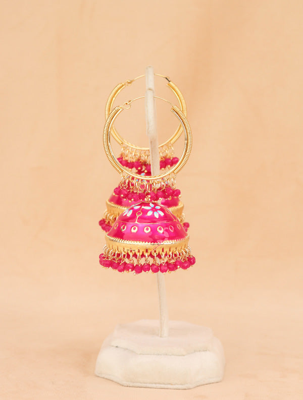 Large And Light Weight Balia With Jhumka Attached In Hot Pink Colour (BA003-HP-B1)