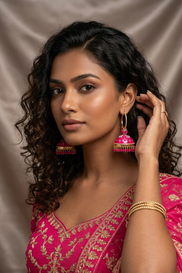 Large And Light Weight Balia With Jhumka Attached In Hot Pink Colour (BA003-HP-B1)