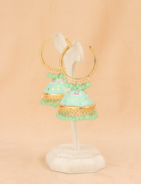 Large And Light Weight Balia With Jhumka Attached In Mint Green Colour (BA003-MG-B1)