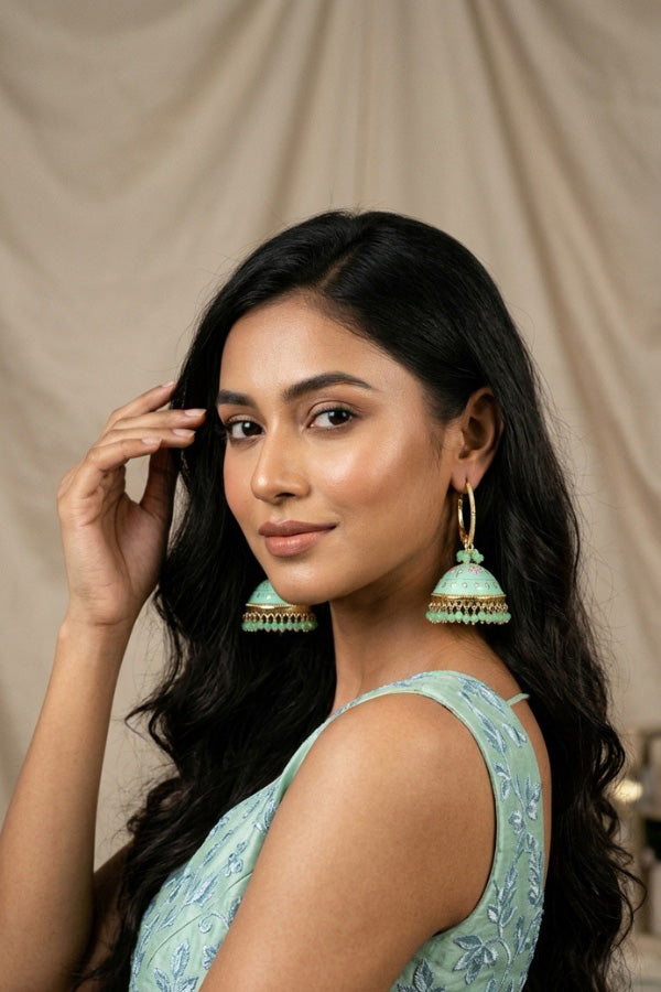 Large And Light Weight Balia With Jhumka Attached In Mint Green Colour (BA003-MG-B1)