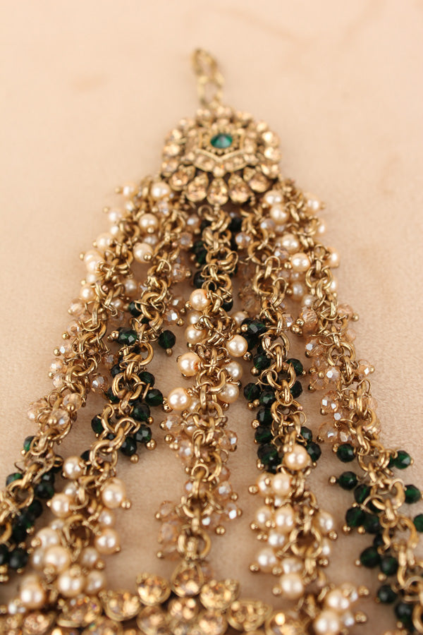 Large And Wide Fashionable Passa With Green Colour Stones (PAS021-G)