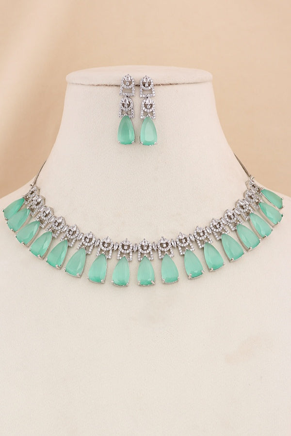 Necklace Set in American Diamonds With Center Pendant And White Colour Stones (NS002-AD-RG)