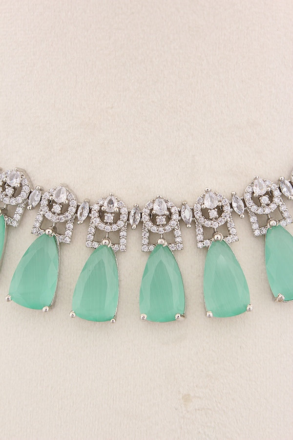 Necklace Set in American Diamonds With Center Pendant And White Colour Stones (NS002-AD-RG)
