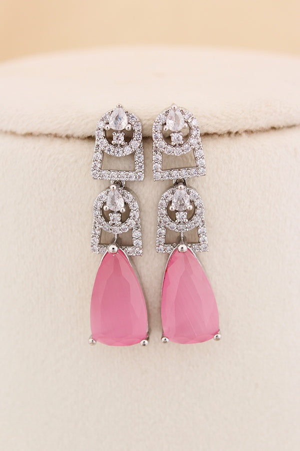 Silver Polish Necklace Set With A Statement Design And Long Matching Earrings (NS004-AD-S)