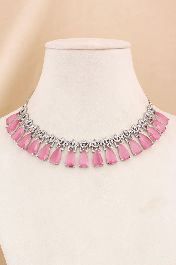 Silver Polish Necklace Set With A Statement Design And Long Matching Earrings (NS004-AD-S)