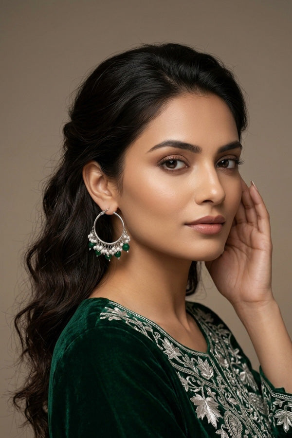 Light Weight Balia With Green Pearls And Small White Beads Attached (BA001-G-B1)