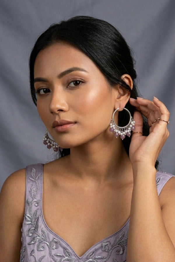 Light Weight Balia With Grey Pearls And Small White Beads Attached (BA001-GY-B1)