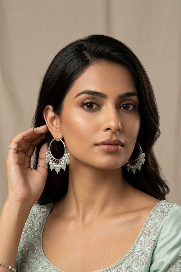 Light Weight Balia With Light Green Pearls And Small White Beads Attached (BA001-LG-B1)
