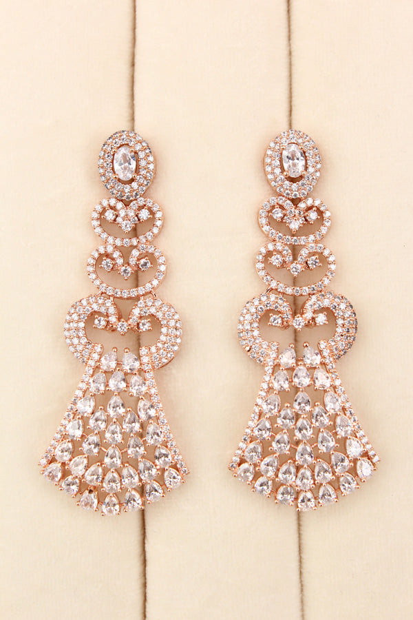 Long And Elegant Statement Danglers In Rose Gold Polish (ADE027)