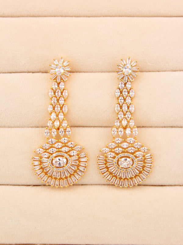 Long Gold Polish Danglers With American Diamonds (ADE010)