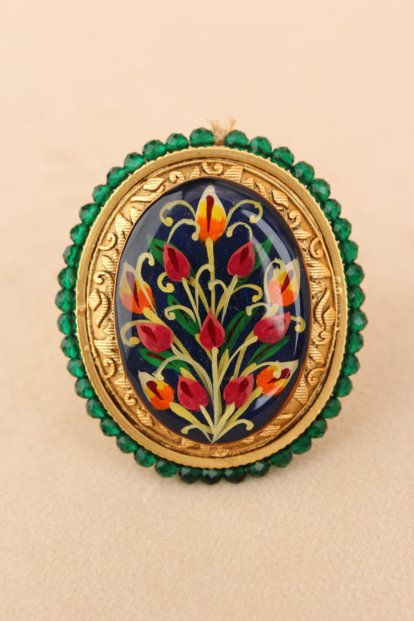 Meenakari Fashionable Adjustable Ring With Blue Background (RF003-B)