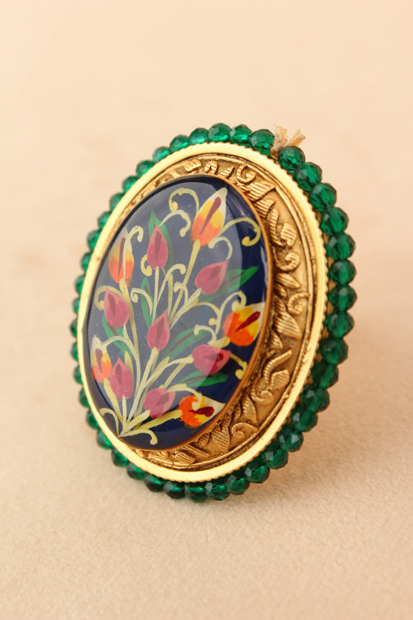 Meenakari Fashionable Adjustable Ring With Blue Background (RF003-B)