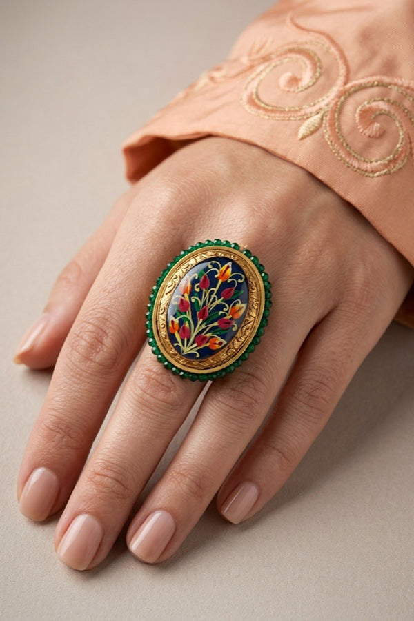 Meenakari Fashionable Adjustable Ring With Blue Background (RF003-B)