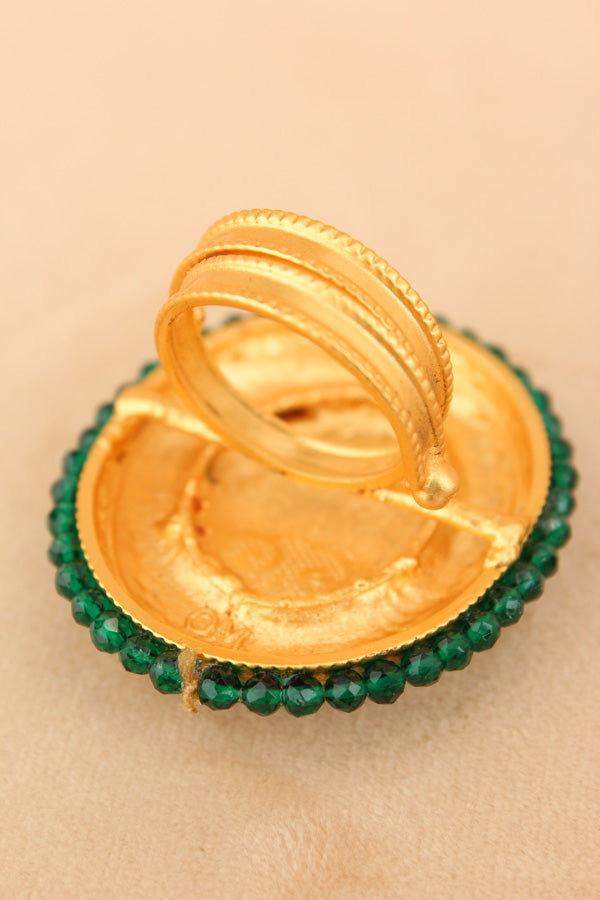 Meenakari Fashionable Adjustable Ring With Green Background (RF003-G)