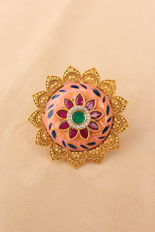 Meenakari Statement Ring With Green Center Stone (RF009)