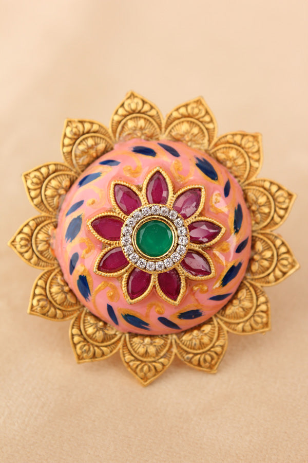 Meenakari Statement Ring With Green Center Stone (RF009)