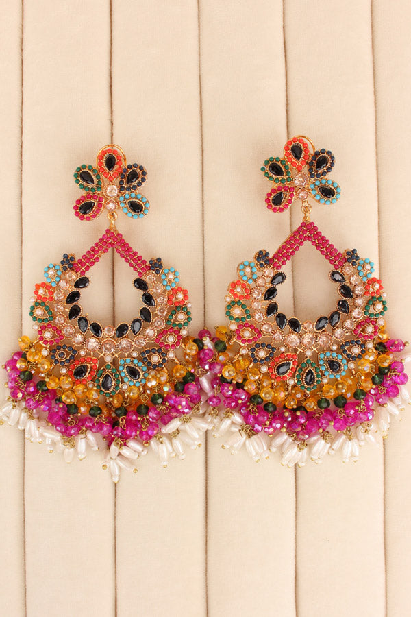 Multi Colour Pakistani Tikka Set With Black Colur Center Stone (PKTS003-BL)