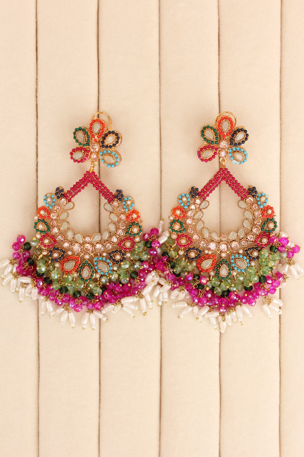 Multi Colour Pakistani Tikka Set With Light Green Colur Center Stone (PKTS003-LG)