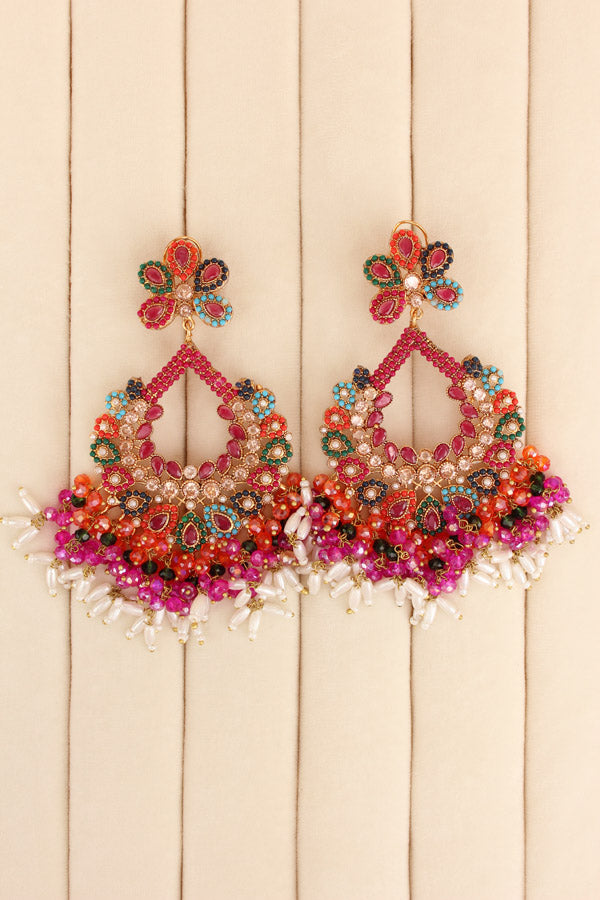 Multi Colour Pakistani Tikka Set With Ruby Colur Center Stone (PKTS003-RU)