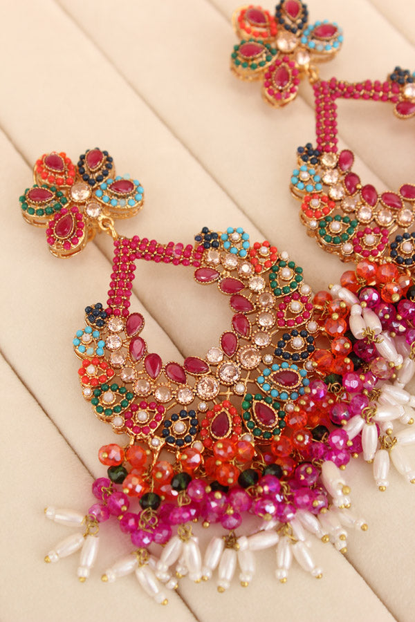 Multi Colour Pakistani Tikka Set With Ruby Colur Center Stone (PKTS003-RU)