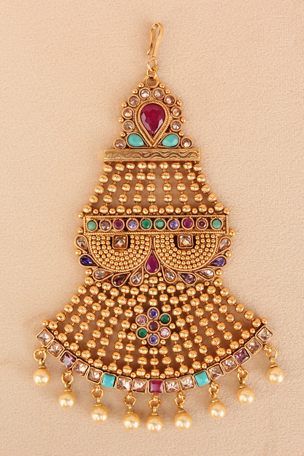 Multi Colour Passa In Gold Polish And Pearls Dropped (PAS007)