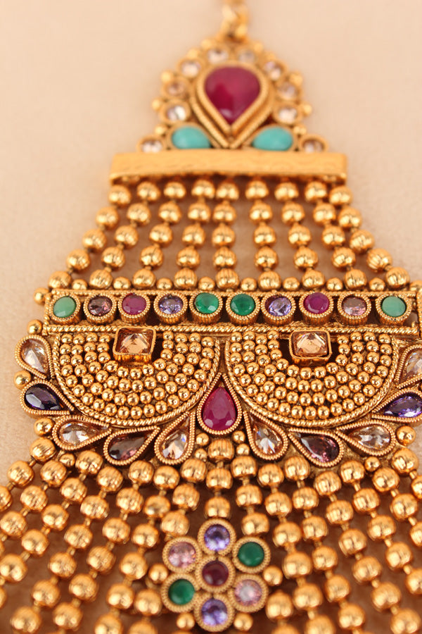 Multi Colour Passa In Gold Polish And Pearls Dropped (PAS007)