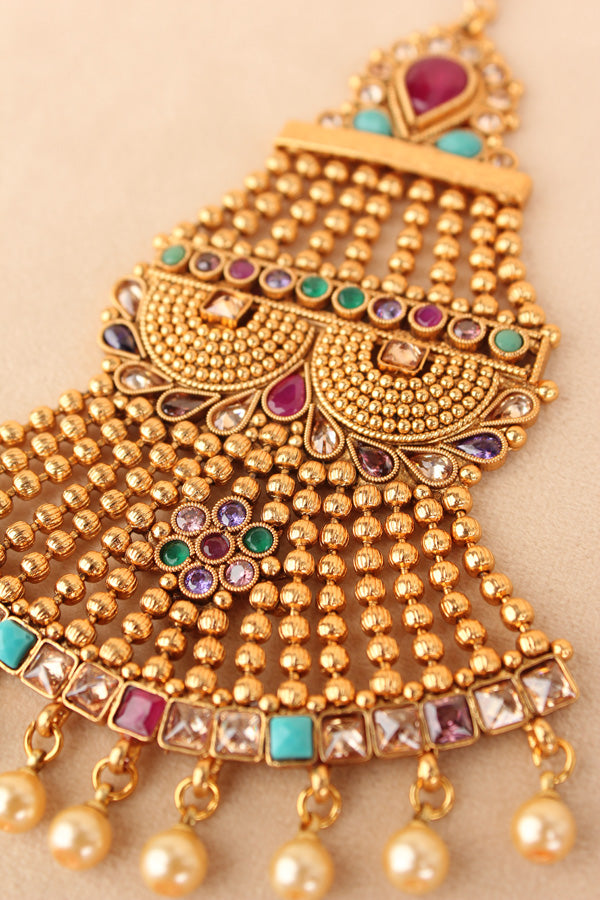 Multi Colour Passa In Gold Polish And Pearls Dropped (PAS007)