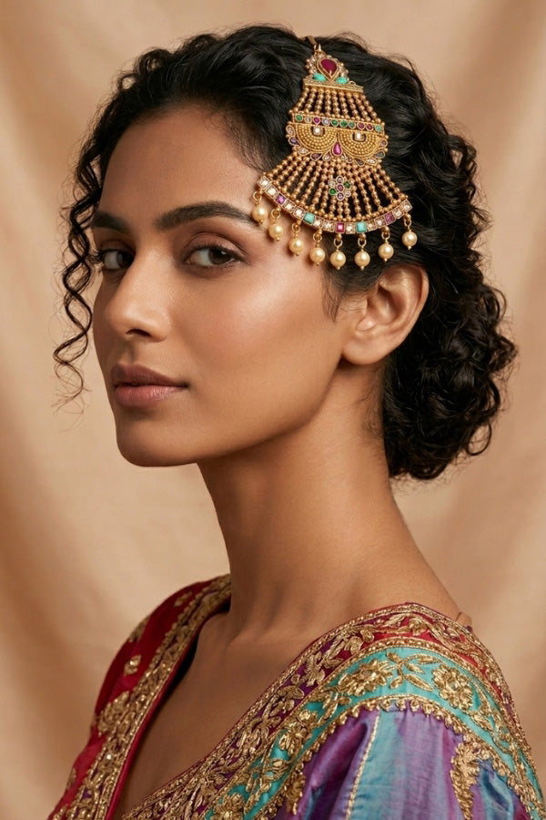 Multi Colour Passa In Gold Polish And Pearls Dropped (PAS007)
