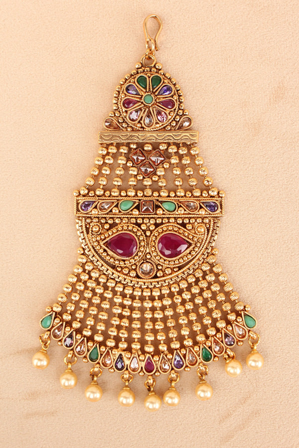 Multi Colour Passa In Gold Polish And Pearls Dropped (PAS008)