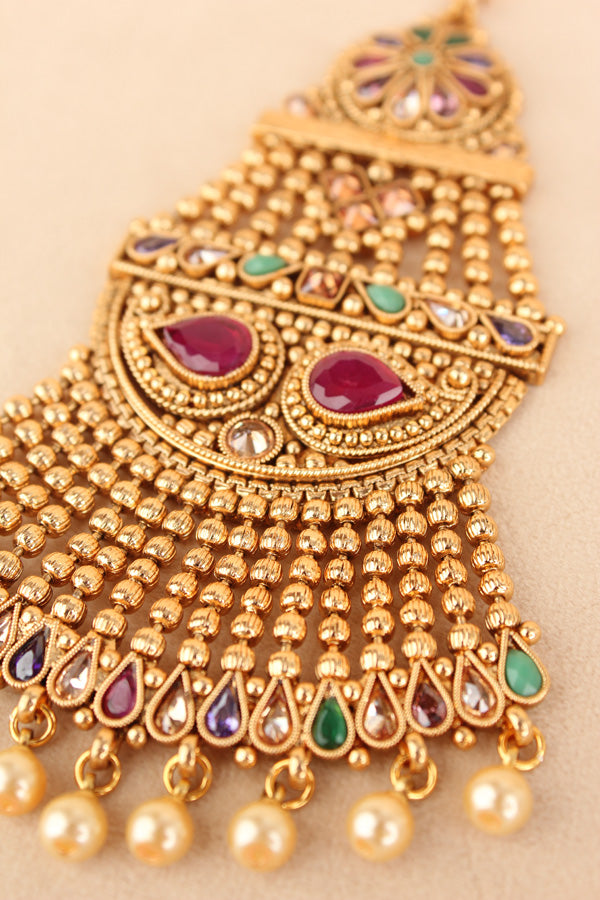 Multi Colour Passa In Gold Polish And Pearls Dropped (PAS008)