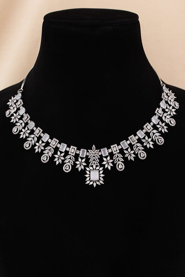 Gold Polish Necklace Set With A Statement Design And Long Matching Earrings (NS004-AD-G)