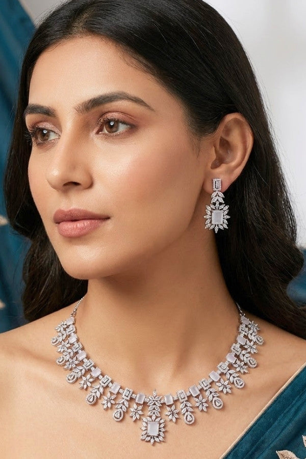 Gold Polish Necklace Set With A Statement Design And Long Matching Earrings (NS004-AD-G)