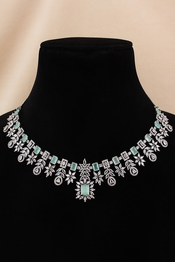 Black And Rosegold Polish Necklace Set With A Statement Design And Long Matching Earrings (NS004-AD-RO)