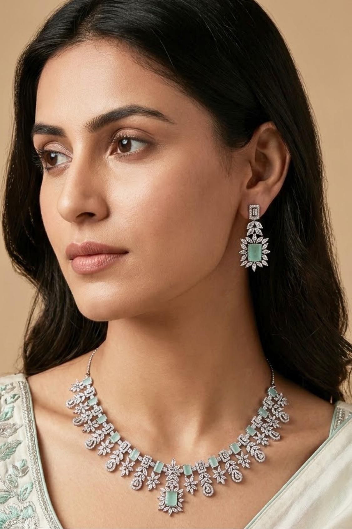 Black And Rosegold Polish Necklace Set With A Statement Design And Long Matching Earrings (NS004-AD-RO)