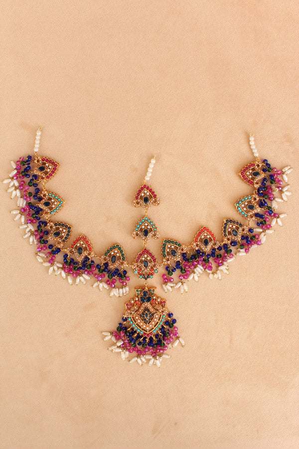 Pakistani Matha Patti In Colourful stones beads and small crystals (IGPKMP001)