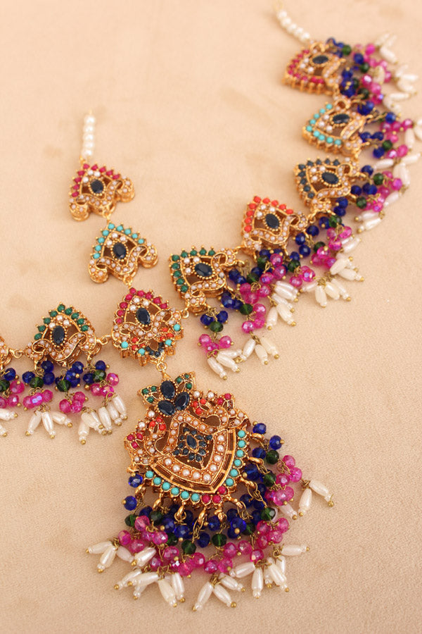Pakistani Matha Patti In Colourful stones beads and small crystals (IGPKMP001)