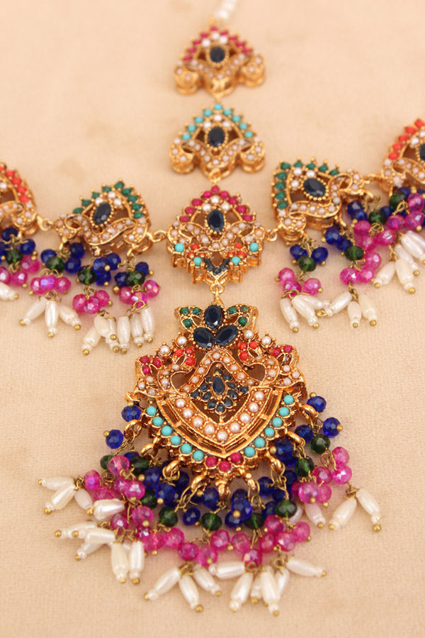 Pakistani Matha Patti In Colourful stones beads and small crystals (IGPKMP001)